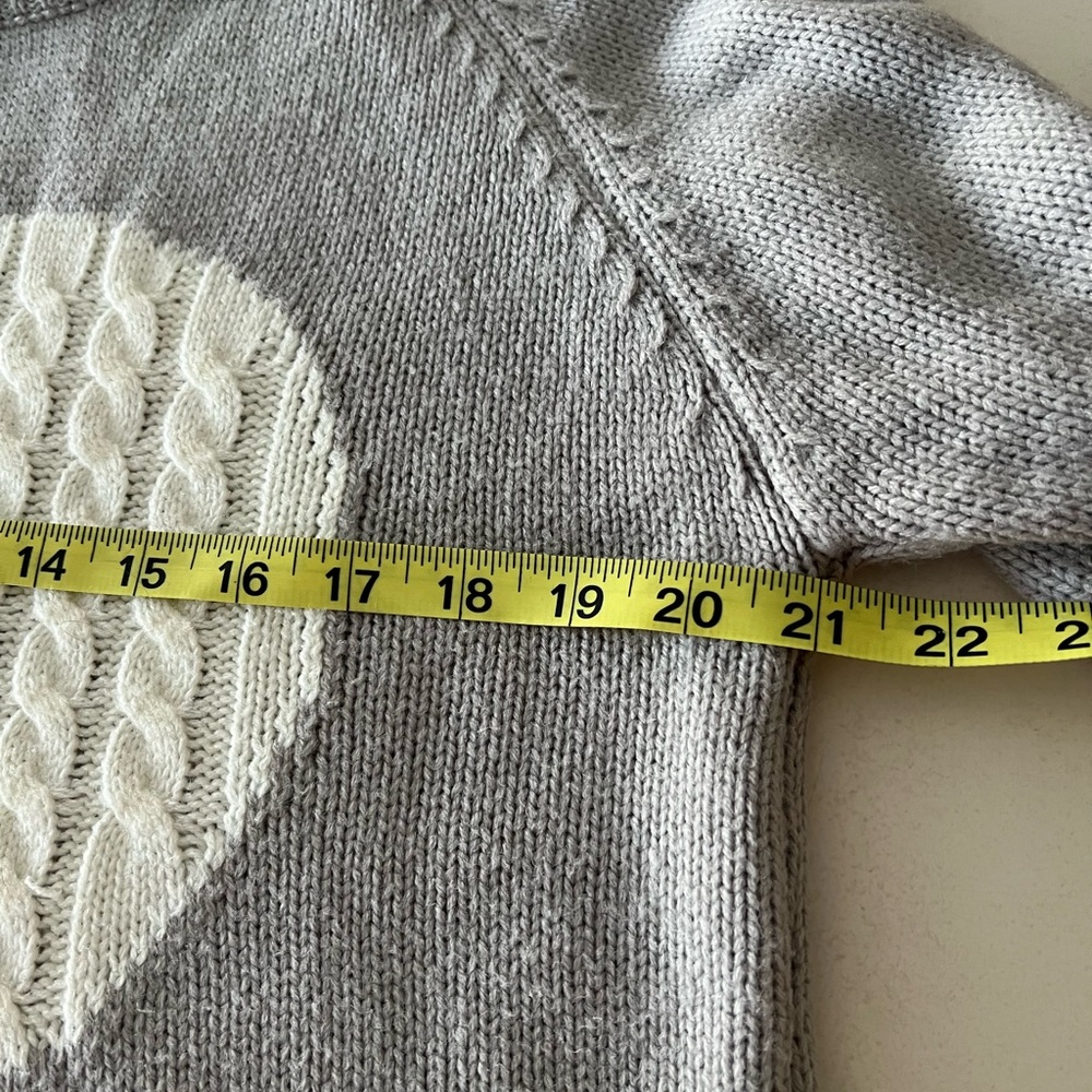 Gray Heart Sweater Large Cozy Knit Crewneck Soft Girl Cottagecore Pullover - Picture 5 of 7